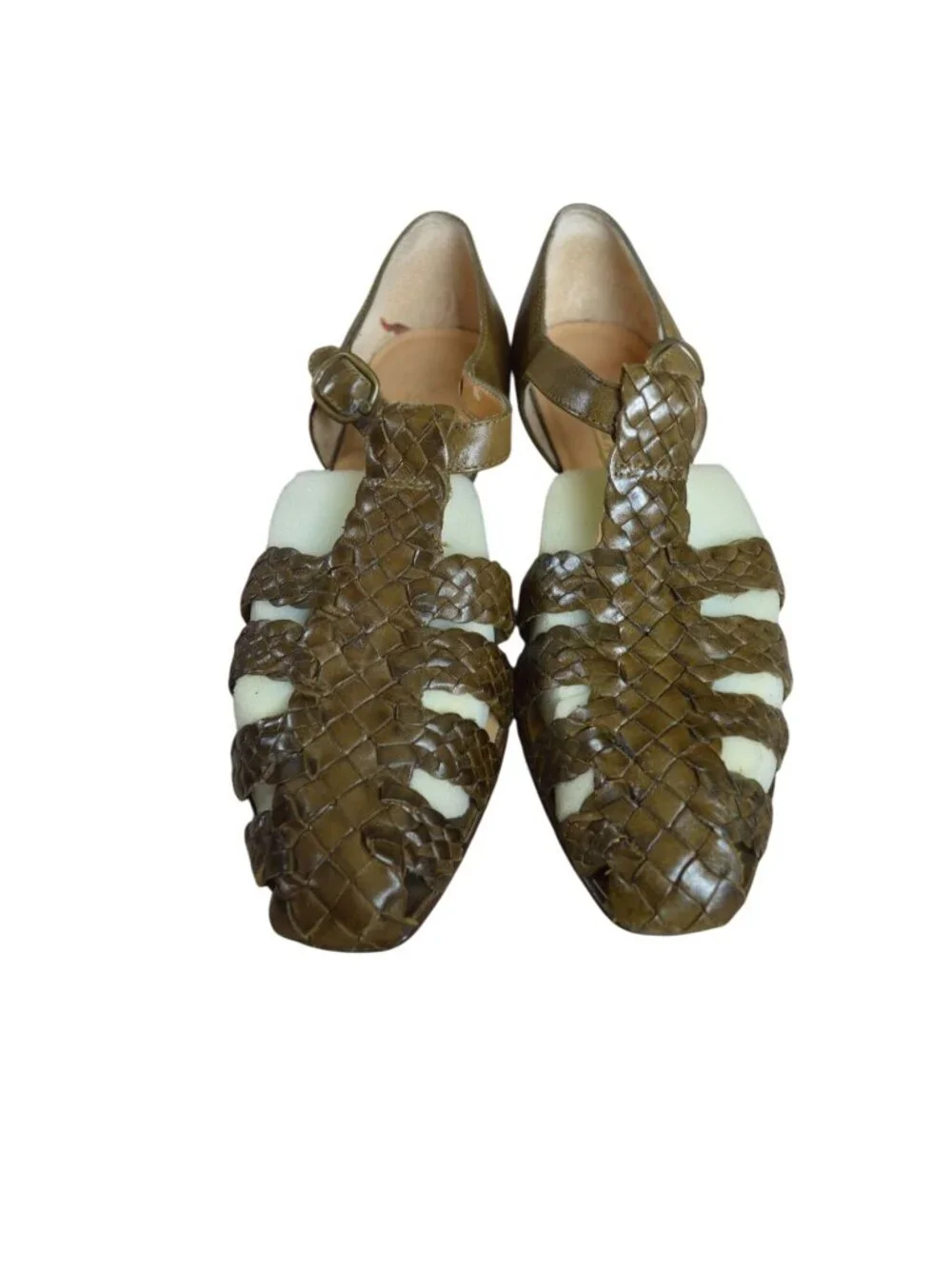 Vintage 80s Etienne Aigner Carol Olive Leather Sandals Women's Size 6.5 Boho